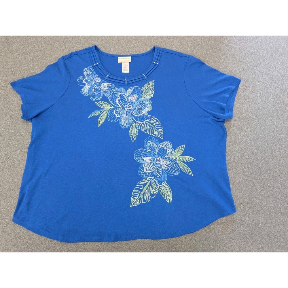 Alfred Dunner Women 2X Top 3/4 Sleeves Pullover Shirt Rhinestone Embroidered